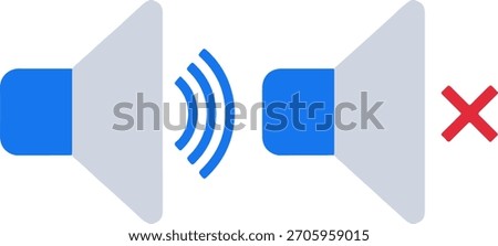 volume and mute speaker icons, audio sound on off flat vector set