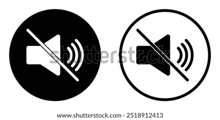 Volume mute vector icon set. Sound off symbol. Audio speaker silent button sign. Solid pictogram isolated on white background.