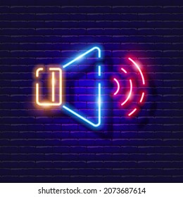 Volume neon icon. Sound glowing sign. Music concept. Vector illustration for Sound recording studio design, advertising, signboards, vocal studio.