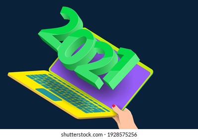  Volume numbers 2021 on the mobile phone screen. Vector banner