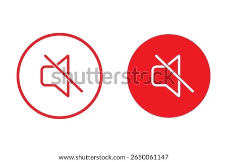 Volume off icon app and web. Speaker with prohibition sign. Silence, mute. Speaker Icon. Sound Icon, Vector Illustration.