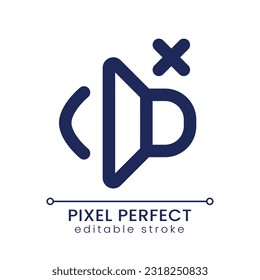 Volume off pixel perfect linear ui icon. Mute audio in video. Remove sound. Music mode. Silent speaker. GUI, UX design. Outline isolated user interface element for app and web. Editable stroke