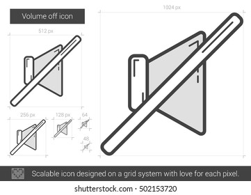 Volume off vector line icon isolated on white background. Volume off line icon for infographic, website or app. Scalable icon designed on a grid system.