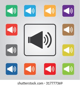 Volume on colored vector icon set for web and mobile