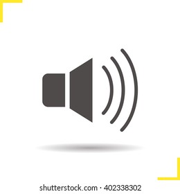 Volume on icon. Drop shadow music speaker silhouette symbol. Sound control button. Vector isolated illustration
