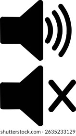 Volume On (Ativar) e Mute (Ativar) Alto-falante de som Black Icons (Ícones pretos) Vetor Set (Definir)

