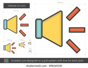 Volumen en el icono de línea vectorial aislado en fondo blanco. Icono de volumen en línea para infografía, sitio web o aplicación. Icono escalable diseñado en un sistema de cuadrícula.