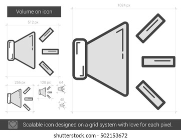 Volume on vector line icon isolated on white background. Volume on line icon for infographic, website or app. Scalable icon designed on a grid system.