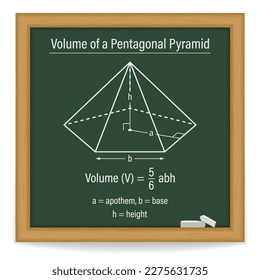 Volumen de una pirámide pentagonal en una pizarra. Ilustración vectorial.