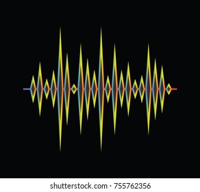 Volume player background. Pulse music logo. Vector colorful equalizer element on a black background. Sound Wave Illustration.