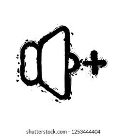 volume plus icon. Black ink with splashes on white background
