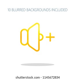volume plus icon. Colorful logo concept with simple shadow on white. 10 different blurred backgrounds included