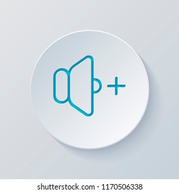 volume plus icon. Cut circle with gray and blue layers. Paper style