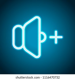 volume plus icon. Neon style. Light decoration icon. Bright electric symbol