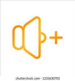 volume plus icon. Orange sign with low light on white background