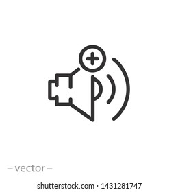 volume plus icon, sound, speaker line symbol on white background - editable stroke vector illustration eps10