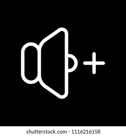 volume plus icon. White icon on black background. Inversion