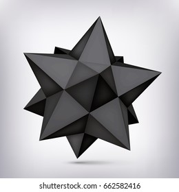Volume polyhedron black star, 3d object, geometry shape, mesh version, dark origami crystal, abstract vector element