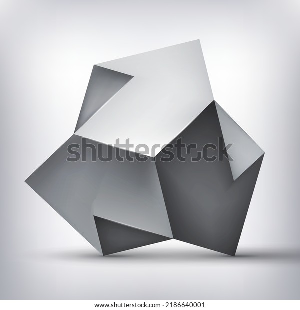 Volume polyhedron gray crystal. 3D low polygon geometry.\
Impossible shape, unreal 3 arrows. Abstract vector element for you\
design project 