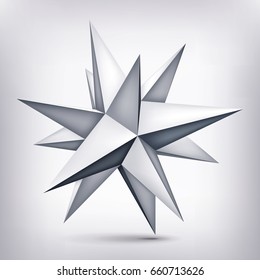 Volume polyhedron gray star, 3d object, geometry shape, mesh version, abstract vector element