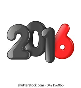 Volume realistic balloons 2016. Happy New Year and Merry Christmas. Red and black 3D figures in 2016 on a white background. Suitable for printing cards, mailings, advertising. Vector illustration