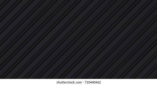 Volume realistic embossing texture, iron fence, inclined strips, black 3d geometric pattern, design vector dark background