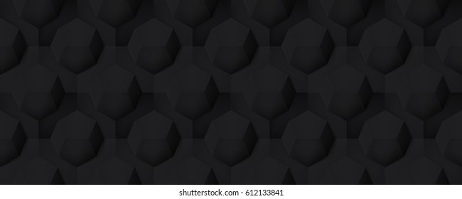Volume realistic seamless dark texture, octahedron, black 3d geometric pattern, design vector background