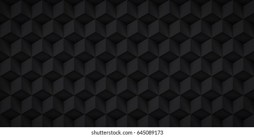 Volume realistic texture, back cubes, 3d geometric pattern, design vector dark background