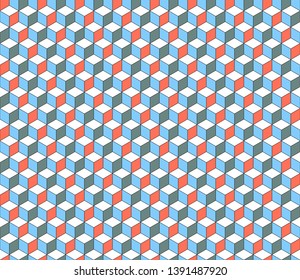 Volume realistic texture, cubes, colorful 3d geometric pattern, design vector background