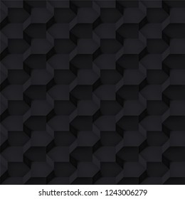 Volume realistic vector cubes texture, black geometric seamless tiles pattern, design dark background for you projects 