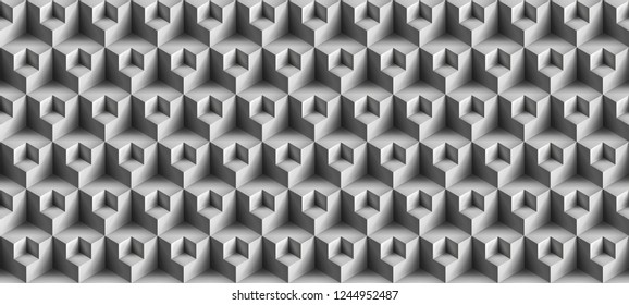 Volume realistic vector cubes texture, gray geometric seamless tiles pattern, design background for you projects 