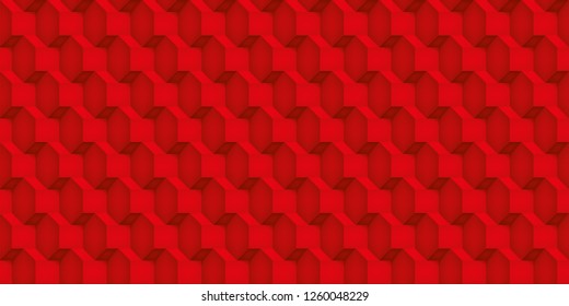 Volume realistic vector cubes texture, red geometric seamless pattern, design scarlet background for you projects 