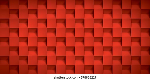 Volume realistic vector texture, cubes, red geometric pattern, design wallpaper