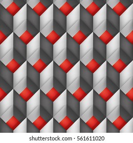 Volume realistic vector texture, diamonds, geometric pattern, gray cubes with red bottom