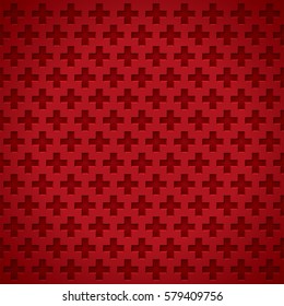 Volume realistic vector texture, holes in the form of crosses, red geometric pattern, design wallpaper