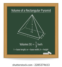 Volume of a Rectangular Pyramid on a chalkboard. Vector illustration.