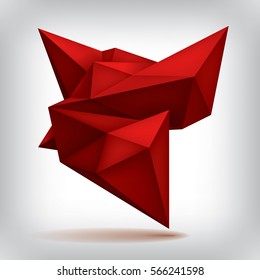 Volume Red Geometric Shape, 3d Crystal, Abstraction Low Polygons Object, Vector Design Form