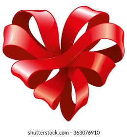 Volume red heart of interwoven silk ribbons, a symbol of love, relationships, and Valentine's Day, vector Isolated object without background
