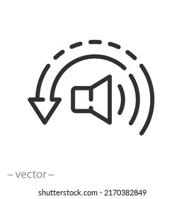 volume reduce icon, reduction quiet, low noise level, less hear, speaker thin line symbol on white background - editable stroke vector illustration