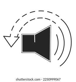 volume reduce icon, reduction quiet, low noise level, less hear, speaker symbol on white background - editable stroke vector illustration.