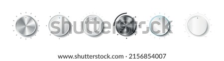 Volume regulator realistic set. Graphic elements for applications and programs, modern technologies, interface. Collection of buttons. Realistic 3D vector illustrations isolated on white backdrop