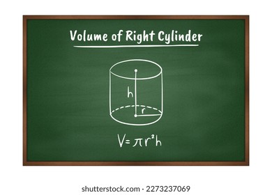 volume of Right Cylinder geometry formula on green chalkboard vector