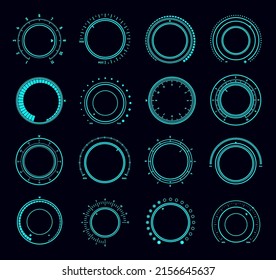 Volume round knob switch dials and music sound control interface regulator, futuristic HUD elements. Vector control knobs or digital buttons with neon light dials and max min level scales, game UI - Shutterstock ID 2156645637