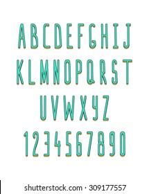 Volume set of letters and numbers, handmade. Outline font.