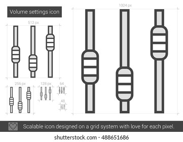 Volume settings vector line icon isolated on white background. Volume settings line icon for infographic, website or app. Scalable icon designed on a grid system.