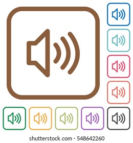 Volume simple icons in color rounded square frames on white background