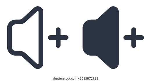 Volume Up simple icons set designed in filled, outline, line and stroke style