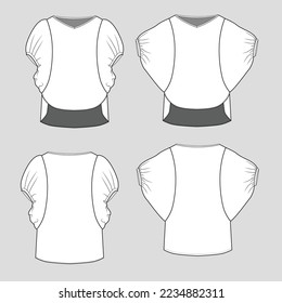 Volume Sleeve Fashion top v neck High low dip hem Balloon Sleeve Kimono Lantern  fashion sketch drawing template design
