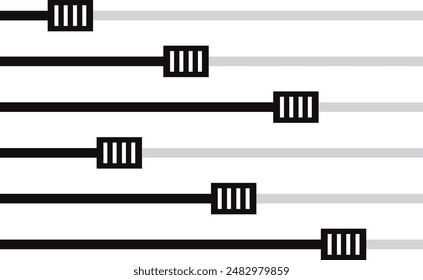 Lautstärkeregler-Einstellungs-Symbol-Set, Horizontales schwarz-graues Schieberegler-Button isoliertes flaches Design, Vektorillustration.