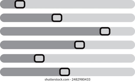 volume slider adjustment icon set, horizontal grey slider button set, vector illustration.